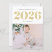 Cartes Pour Fêtes Annuelles Chic 2022 Parties scintillant d'or Bonne année pho (Devant)