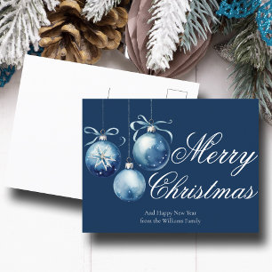 Cartes Pour Fêtes Annuelles Chic Bleu Joyeux ornements de Noël Customisés