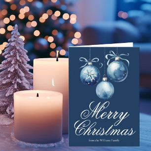 Cartes Pour Fêtes Annuelles Chic Bleu Ornements Personnalisé Joyeux Noël