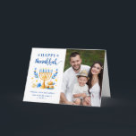 Cartes Pour Fêtes Annuelles Chic Blue Peace Love Latkes Happy Hanukkah Photo<br><div class="desc">Send your Wishes with this Photo Holiday Card that feature a Hanukkah Script and Watercolor Jewish Holiday Symbols to highlight your greeting message.</div>