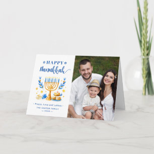 Cartes Pour Fêtes Annuelles Chic Blue Peace Love Latkes Happy Hanukkah Photo