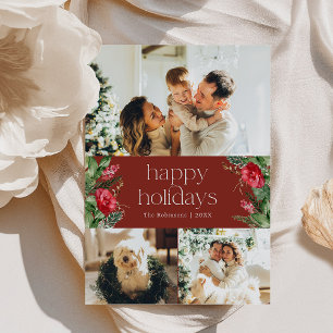 Cartes Pour Fêtes Annuelles Chic Bourgogne Aquarelle Vert 3 Photo