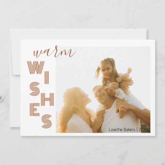 Cartes Pour Fêtes Annuelles Chic Brown Warm Wishes Two Beach Family Photo (Devant)