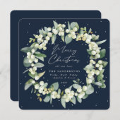 Cartes Pour Fêtes Annuelles Chic Carré Snowberry+Eucalyptus couronne de Noël (Devant / Derrière)