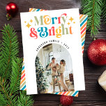 Cartes Pour Fêtes Annuelles Chic coloré Retro Joyeux & Bright Photo de Noël<br><div class="desc">Chic coloré Retro Merry & Bright Christmas Photo Holiday Card</div>