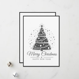 Cartes Pour Fêtes Annuelles Chic Elegant Black White Merry Christmas Tree     