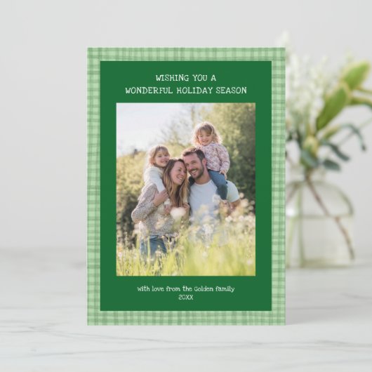 Cartes Pour Fêtes Annuelles Chic En vichy Noël Green Custom 5 Photo (Debout devant)