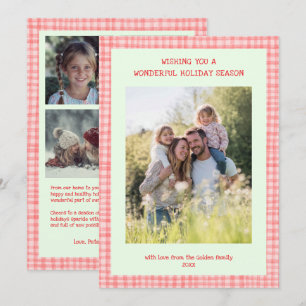 Cartes Pour Fêtes Annuelles Chic En vichy Noël Rose Vert Custom 5 Photo