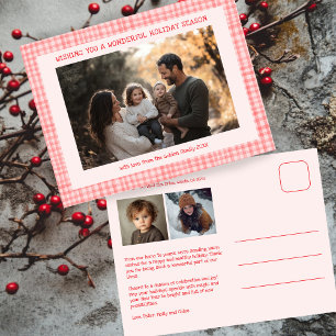 Cartes Pour Fêtes Annuelles Chic En vichy rose rouge Noël Custom 3 Photo