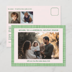 Cartes Pour Fêtes Annuelles Chic En vichy rose vert Noël Custom 3 Photo