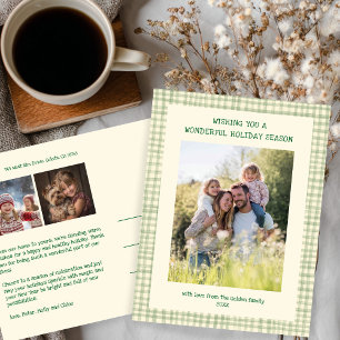 Cartes Pour Fêtes Annuelles Chic En vichy Vert Noël Custom 3 Photo