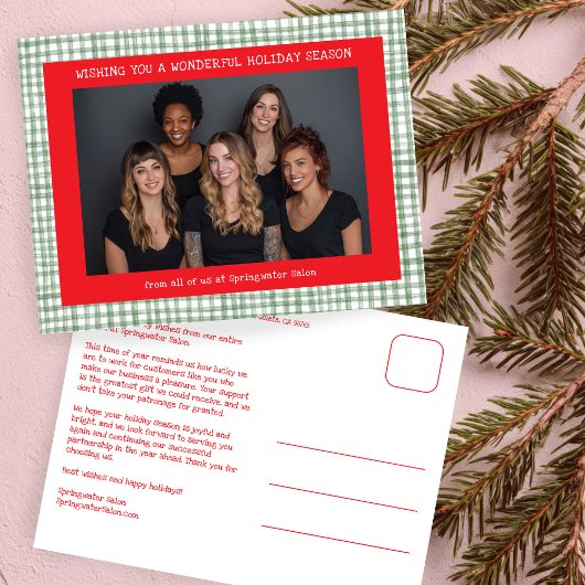 Cartes Pour Fêtes Annuelles Chic Gingham Red Green Christmas Custom Business