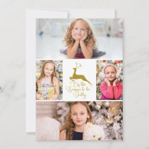 Cartes Pour Fêtes Annuelles Chic Gold Reindeer Tis the Season Photo Collage