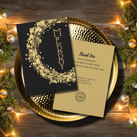 Cartes Pour Fêtes Annuelles Chic Gold Stars Wreath Christmas Business