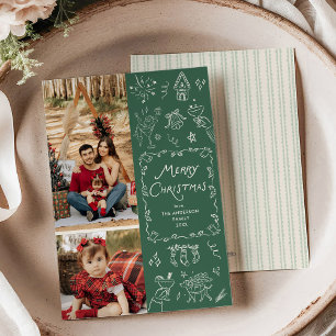 Cartes Pour Fêtes Annuelles Chic Green Hand Drawing Icons Joyeux Noël Photo