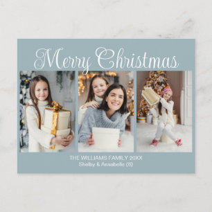 Cartes Pour Fêtes Annuelles Chic Gris Bleu Poussiéreux Joyeux Noël Photomontag