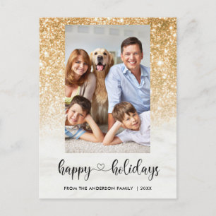 Cartes Pour Fêtes Annuelles Chic Happy Holidays Photo Gold Parties scintillant