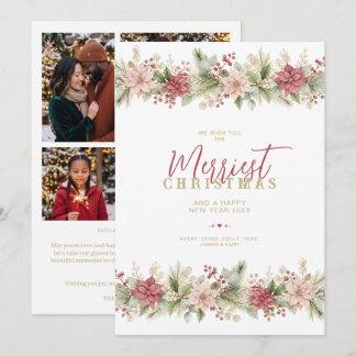 Cartes Pour Fêtes Annuelles Chic Hiver Botanique 4-Photo Baies Rose TMF26