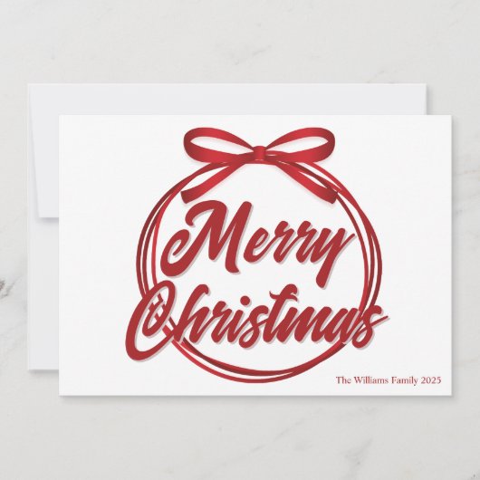 Cartes Pour Fêtes Annuelles Chic Joyeux Noël Script Rouge Ruban Bow (Devant)