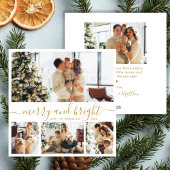 Cartes Pour Fêtes Annuelles Chic Merry et Bright Gold Script 4 Photo Collage