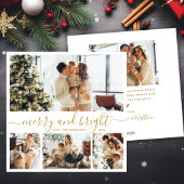 Cartes Pour Fêtes Annuelles Chic Merry et Bright Gold Script 4 Photo Collage
