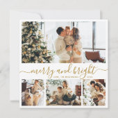 Cartes Pour Fêtes Annuelles Chic Merry et Bright Gold Script 4 Photo Collage (Devant)