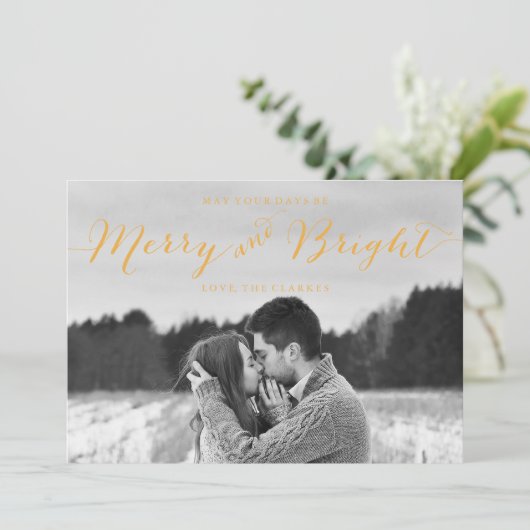 CARTES POUR FÊTES ANNUELLES CHIC MODERNE MERRY ET BRIGHT GOLD STRIPES (Debout devant)