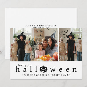Cartes Pour Fêtes Annuelles Chic Moderne Minimaliste 3 Photos Collage Hallowee
