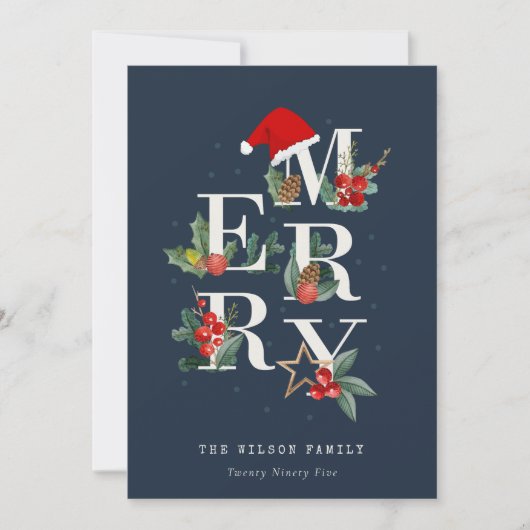 Cartes Pour Fêtes Annuelles Chic Navy Rouge Vert Blanc Joyeux Noël Folio (Devant)