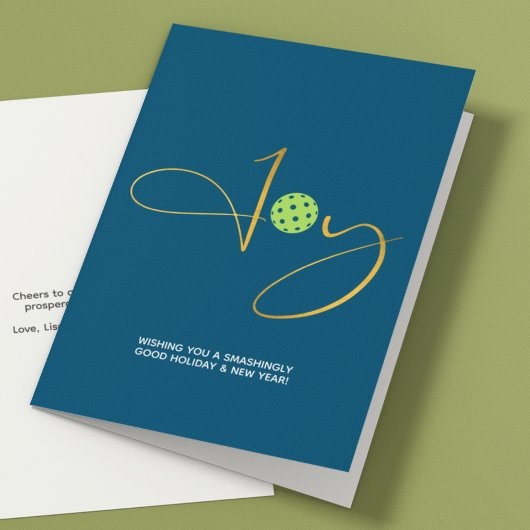 Cartes Pour Fêtes Annuelles Chic Pickleball "Joy" Bleu Noël