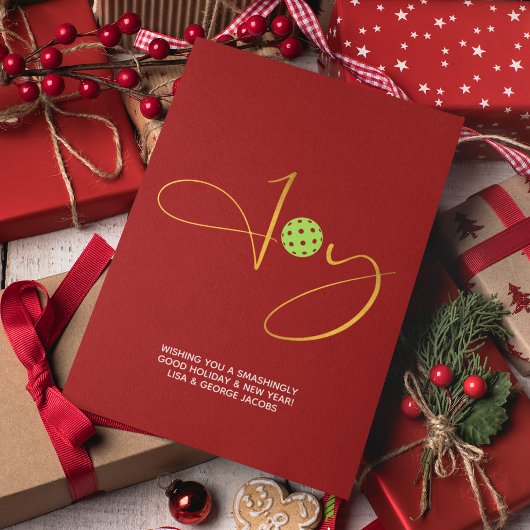 Cartes Pour Fêtes Annuelles Chic Pickleball "Joy" Noël Rouge