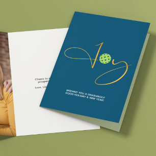 Cartes Pour Fêtes Annuelles Chic Pickleball "Joy" Photo de Noël Bleu