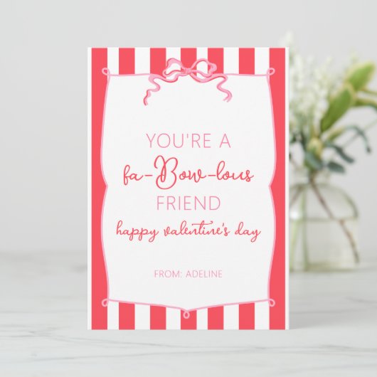 Cartes Pour Fêtes Annuelles Chic Pink Frame Fa Bow lous Valentines (Debout devant)