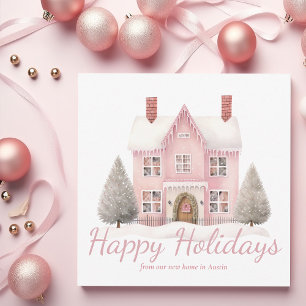 Cartes Pour Fêtes Annuelles Chic Pink Maison de Noël tendance Nouvelle adresse