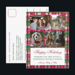 Cartes Pour Fêtes Annuelles Chic Plaid Christmas Custom 4 Photo Collage<br><div class="desc">Carte parfaite pour un accueil de vacances amusant! L'aquarelle faite à la main pour vous! ENTIÈREMENT PERSONNALISABLE ! Cliquez sur "Personnaliser" ci-dessus pour modifier le texte sur le devant et ajouter vos propres photos à l'avant et à l'arrière. Cliquez sur "modifier à l'aide de l'outil de conception" pour ajuster les...</div>