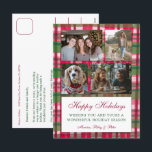 Cartes Pour Fêtes Annuelles Chic Plaid Christmas Custom 4 Photo Collage<br><div class="desc">Carte parfaite pour un accueil de vacances amusant! L'aquarelle faite à la main pour vous! ENTIÈREMENT PERSONNALISABLE ! Cliquez sur "Personnaliser" ci-dessus pour modifier le texte sur le devant et ajouter vos propres photos à l'avant et à l'arrière. Cliquez sur "modifier à l'aide de l'outil de conception" pour ajuster les...</div>