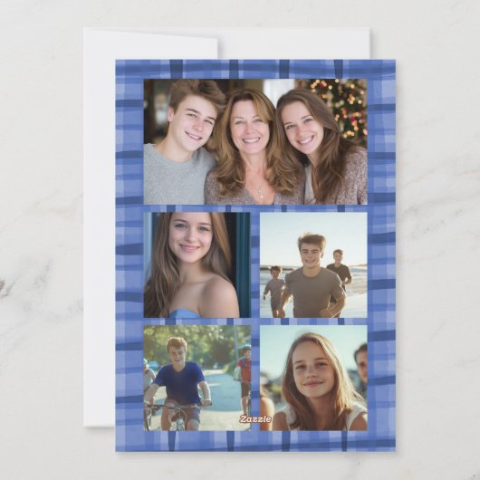 Cartes Pour Fêtes Annuelles Chic Plaid HANOUKKA Custom 9 Photo Collage Bleu (Dos)