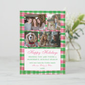 Cartes Pour Fêtes Annuelles Chic Plaid Noël Custom 9 Photo Collage rose (Debout devant)
