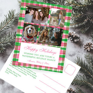 Cartes Pour Fêtes Annuelles Chic Preppy Plaid Christmas Custom 4 Photo Collage