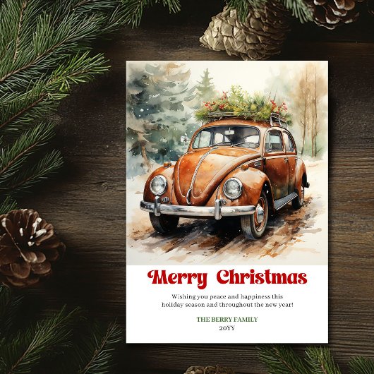 Cartes Pour Fêtes Annuelles Chic rustic Christmas scene red car card style