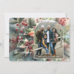 Cartes Pour Fêtes Annuelles Chic Trendy Red Floral Berries Holiday Wreath