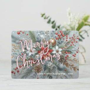 Cartes Pour Fêtes Annuelles Chic Trendy Red Floral Berries Holiday Wreath