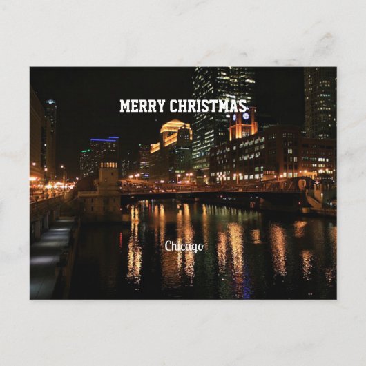 Cartes Pour Fêtes Annuelles Chicago à la nuit, Joyeux Noël ! (Devant)