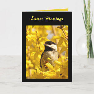 Cartes Pour Fêtes Annuelles Chickadee Bird à Yellow Flowers