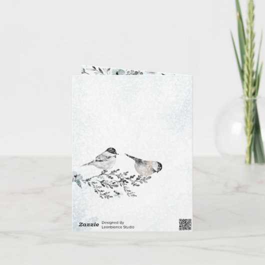 Cartes Pour Fêtes Annuelles Chickadee Birds d'hiver Dusty Blue Joyeux Noël (Dos)