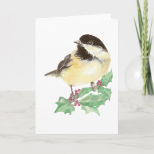 Cartes Pour Fêtes Annuelles Chickadee mignon de Noël, Oiseau, Faune sainte