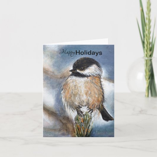 Cartes Pour Fêtes Annuelles Chickadee Neige Hiver Joyeuses Vacances (Devant)