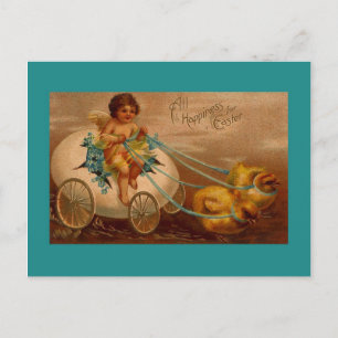 CARTES POUR FÊTES ANNUELLES CHICS PULLING OEUF WAGON IMAGINAIRE EASTER POSTCAR