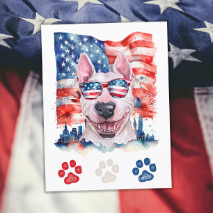 Cartes Pour Fêtes Annuelles Chien 4 juillet rouge blanc et bleu taureau