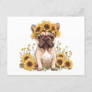 Cartes Pour Fêtes Annuelles Chien À Balle Français Entouré De Tournesols